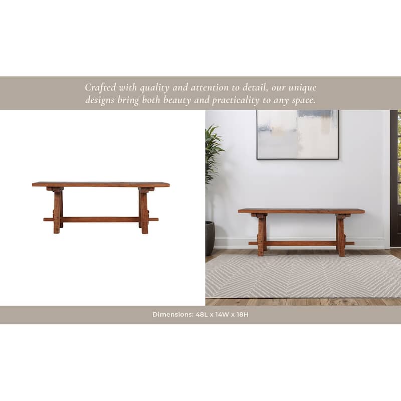 Solid Wood Bench with Natural Finish Accent Seating - 48" Brown