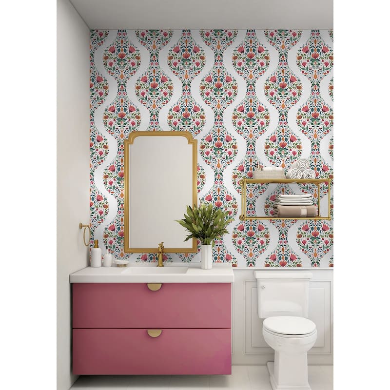NextWall Floral Ogee Peel and Stick Wallpaper