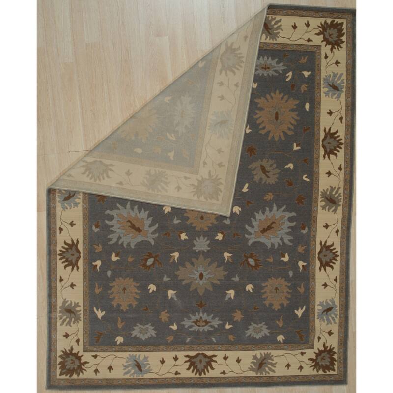 Hand Crafted Wool Dark Grey Traditional Oriental Oushak Rug - 8' x 10'