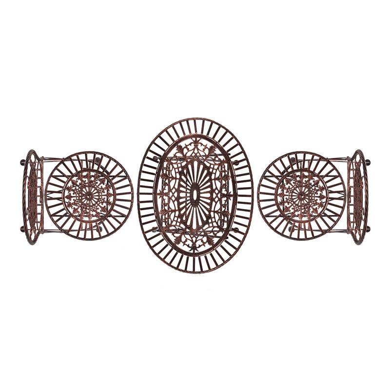 Alpine Corporation Indoor/Outdoor 3-Piece Oval Bistro Set Folding Table and Chairs Patio Seating, Bronze