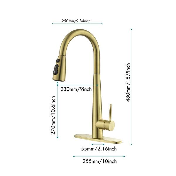 dimension image slide 3 of 3, High Arc Single Handle Kitchen and Bathroom Sink Faucet with Deck Plate