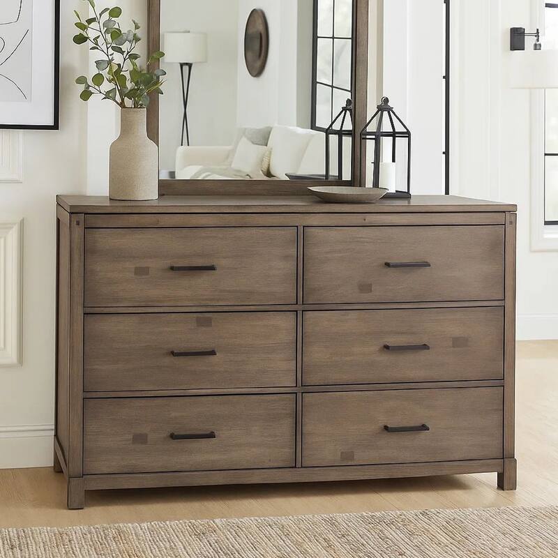Capacious 6 Drawer Dresser In Mahogany Wood, Brown