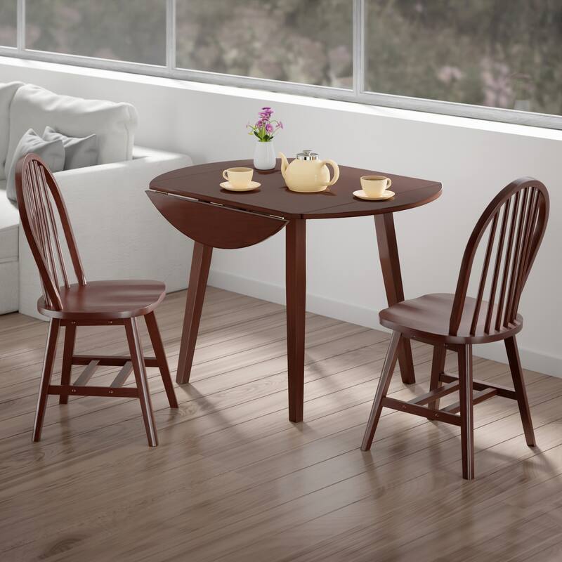 Dawson 3-Pc Drop Leaf Table with Windsor Chairs, Walnut