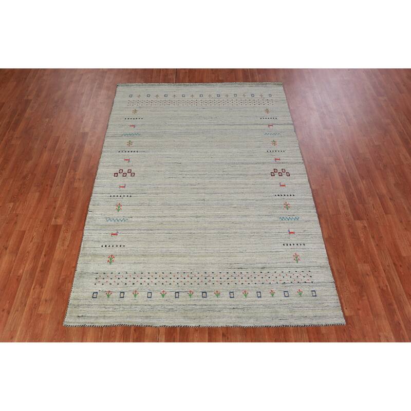 Hand Knotted Oriental 100% Wool Carpet Tribal Animal Pictorial Greys & Charcoal Gabbeh Area Rug - 8' 1'' X 5' 7''