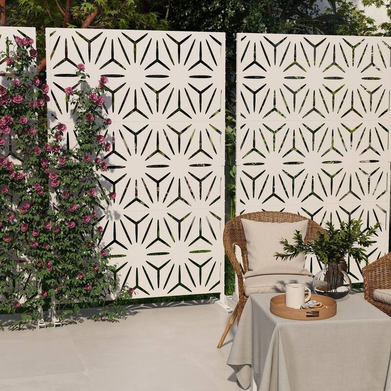 Free Standing Metal Privacy Screen Panel Decorative Outdoor Privacy Screen - 72"H x 47"W