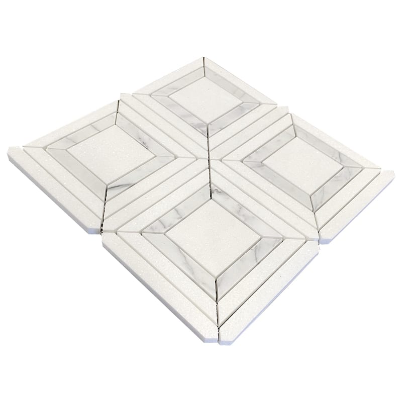 Thassos & Carrara Marble Avec Water Jet Polished Mosaic Tile