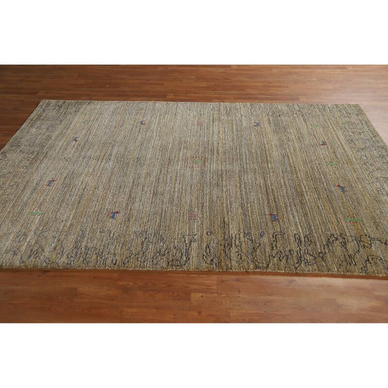 Gabbeh Indian Area Rug Hand-Knotted Oriental Brown Wool Carpet - 5'4" x 7'7"