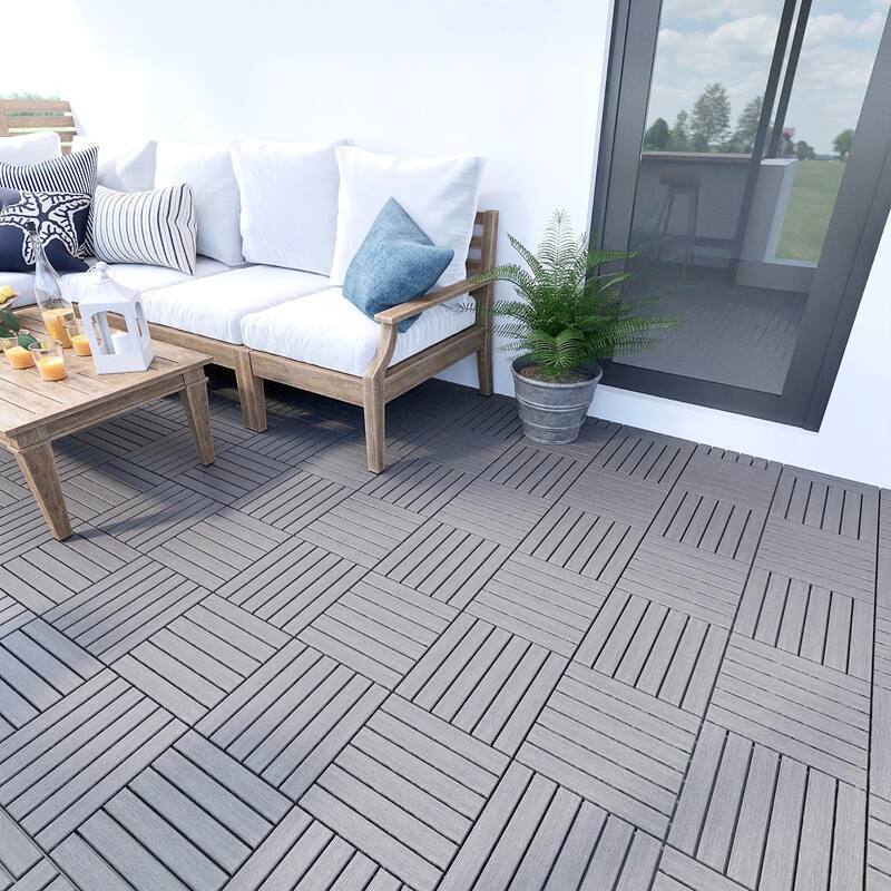 20 PCS Interlocking Deck Tiles Striped Pattern, 12" x 12"Square Acacia Hardwood Outdoor Flooring for Patio,Bancony,Pool Side