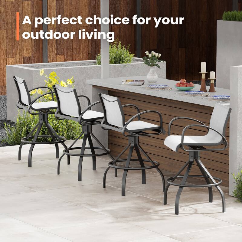 Pellebant Patio Swivel Aluminum Bar Stools with Sunbrella Textilene - 22.83 in W x 18.11 in D x 42.13 in H
