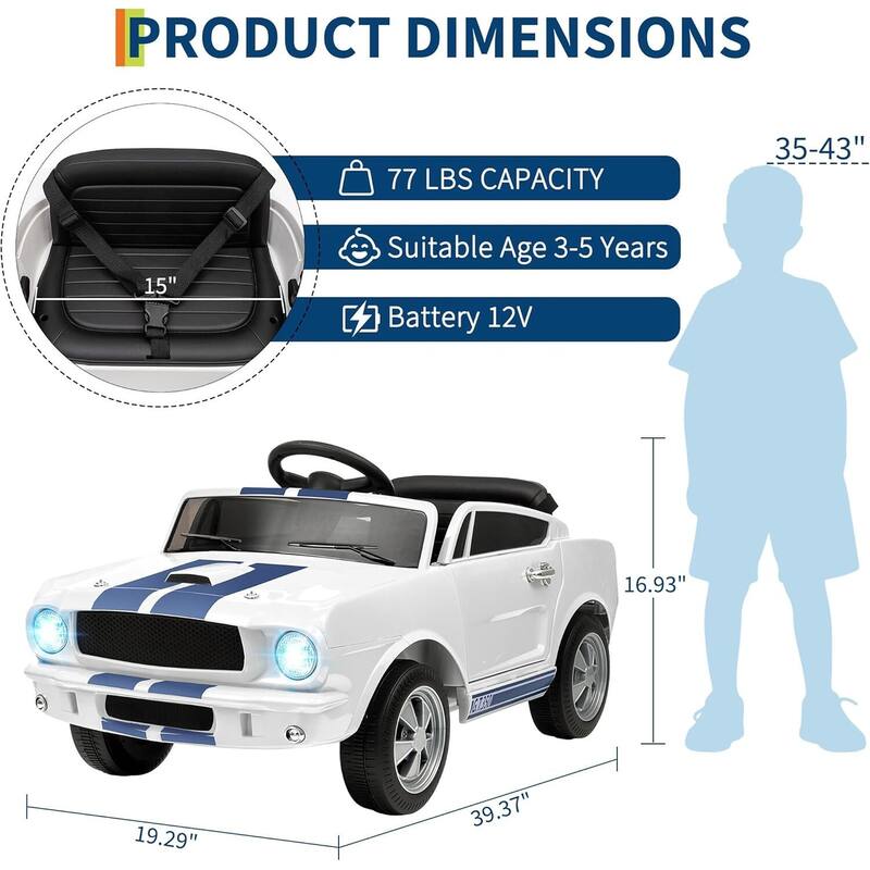 12v Electric Vehicle Licensed Shelby GT350 Ride on Car Toy for Kids Best Gifts