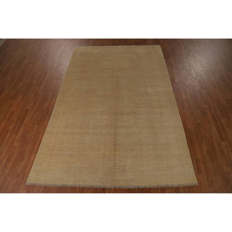 Modern Gabbeh Oriental Area Rug Handmade Beige Solid Wool Carpet - 6'5"x 9'8"