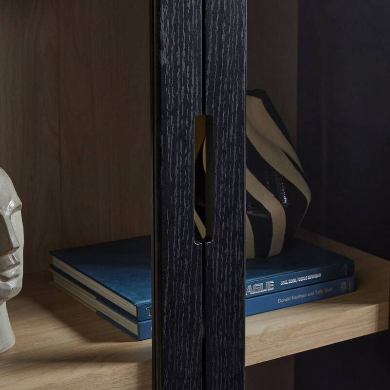 Walker Edison Modern Wood Bookshelf with Glass Doors and Drawer Storage