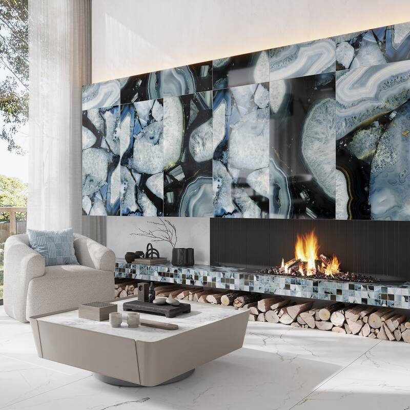 Splendor 12x12 Icy Blue Porcelain Mosaic Geode Agate Wall and Floor Tile (4.84 sq ft/case) - 5 Pack