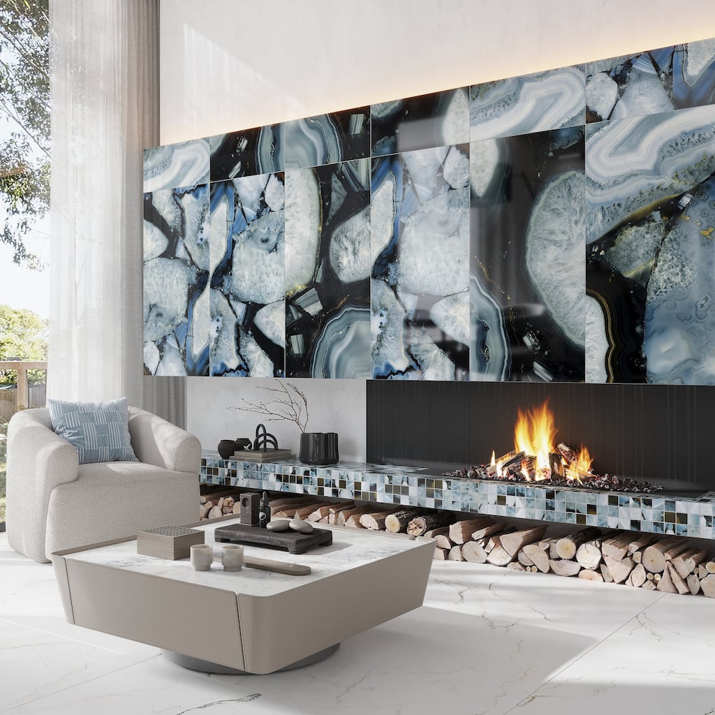 Splendor 24x48 Icy Blue Porcelain Large Format Geode Agate Wall and Floor Tile (15.5 sq ft/case) - 2 Pack