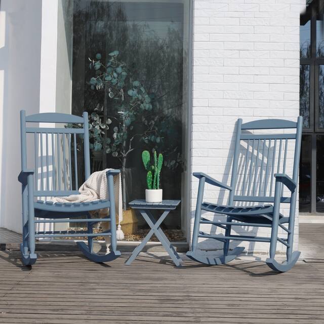 VEIKOUS Wood 3-piece Outdoor Rocking Chair and Folding Table Set - Dark Grey