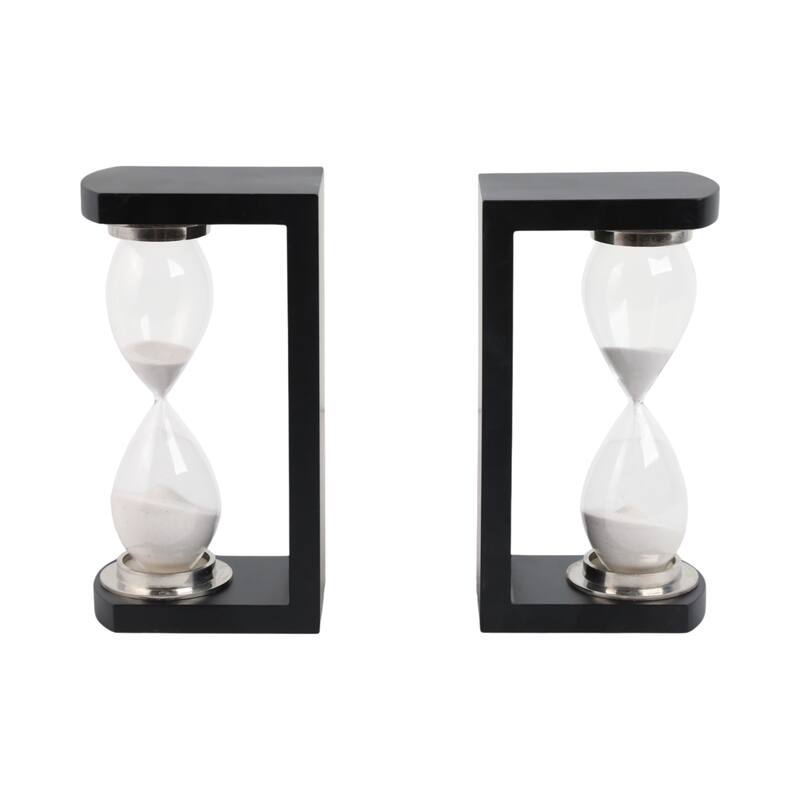 Decorative Hourglass Sand Timer Bookends - Set of 2, 10", Black - 11.0"