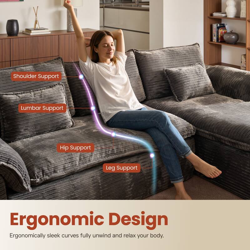 OVIOS L-Shaped Sofa with Dual-Tone Stripe Fabric​