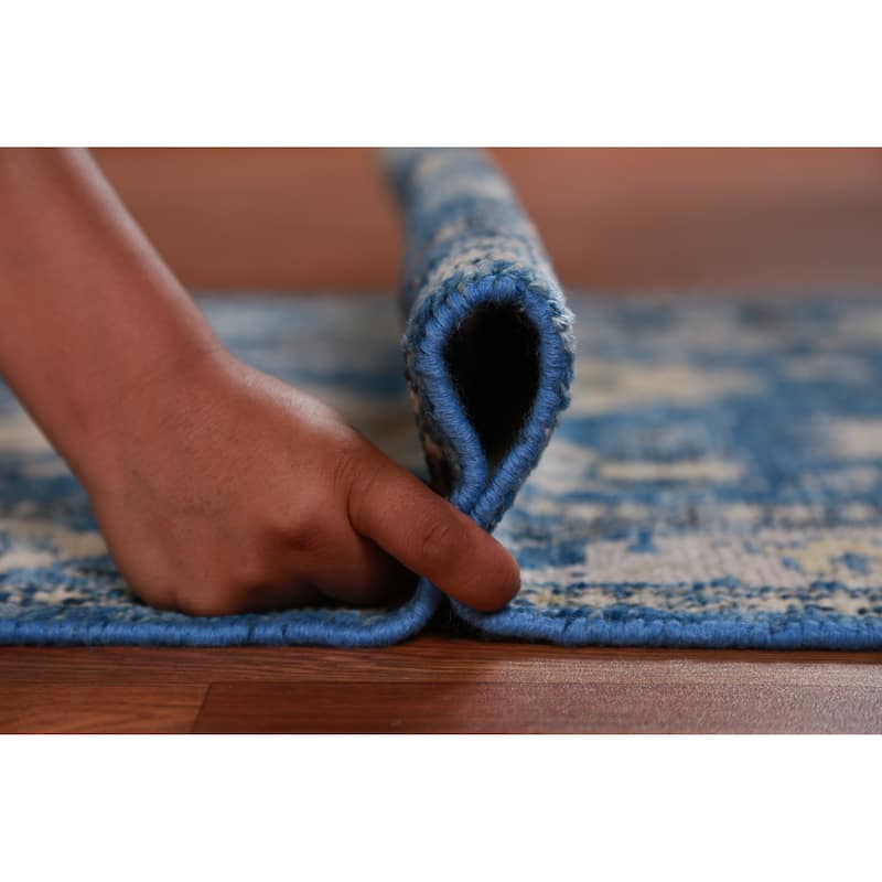 Hand Knotted Oriental 100% Wool Carpet Transitional All-Over Navy Blue & Blues Oushak Runner Rug - 19' 5'' X 2' 7''
