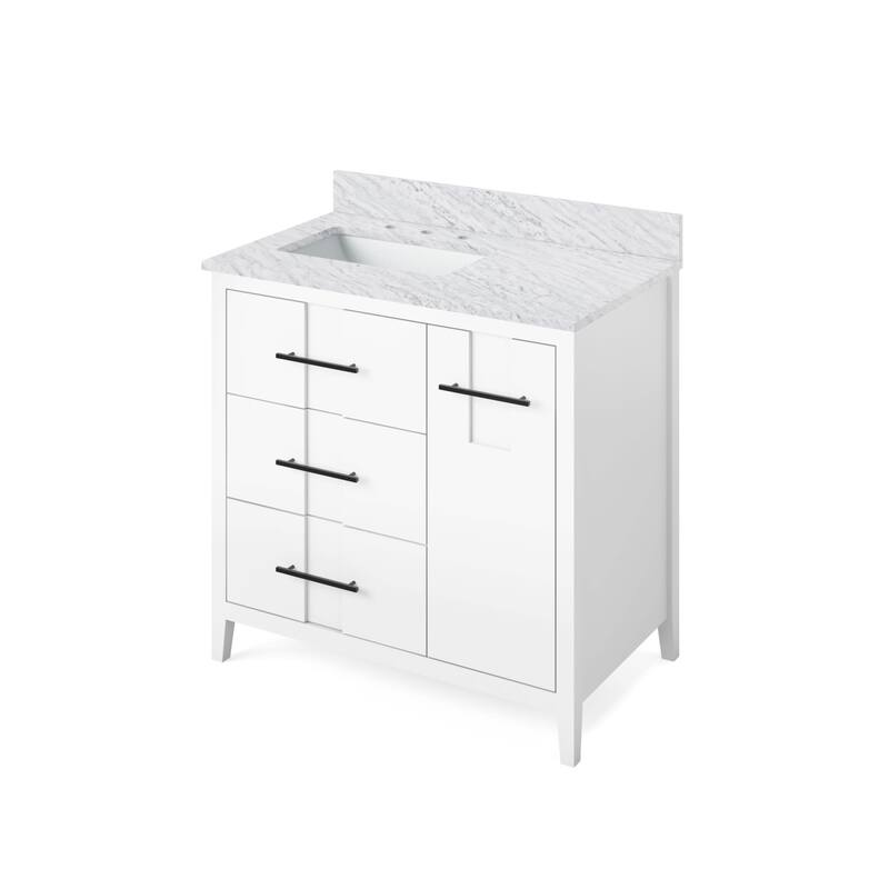 Jeffrey Alexander VKITKAT36R-MARBLE Katara 36" Free Standing Vanity - White / White Carrara
