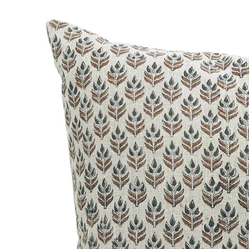 Fabdivine Flower Pattern One Side Zipper Linen Block Print Pillow Cover
