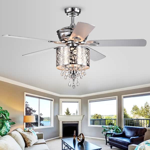 Garvey 5-blade 52-inch Chrome Ceiling Fan with 3-Light Crystal Chandelier (Remote Controlled)