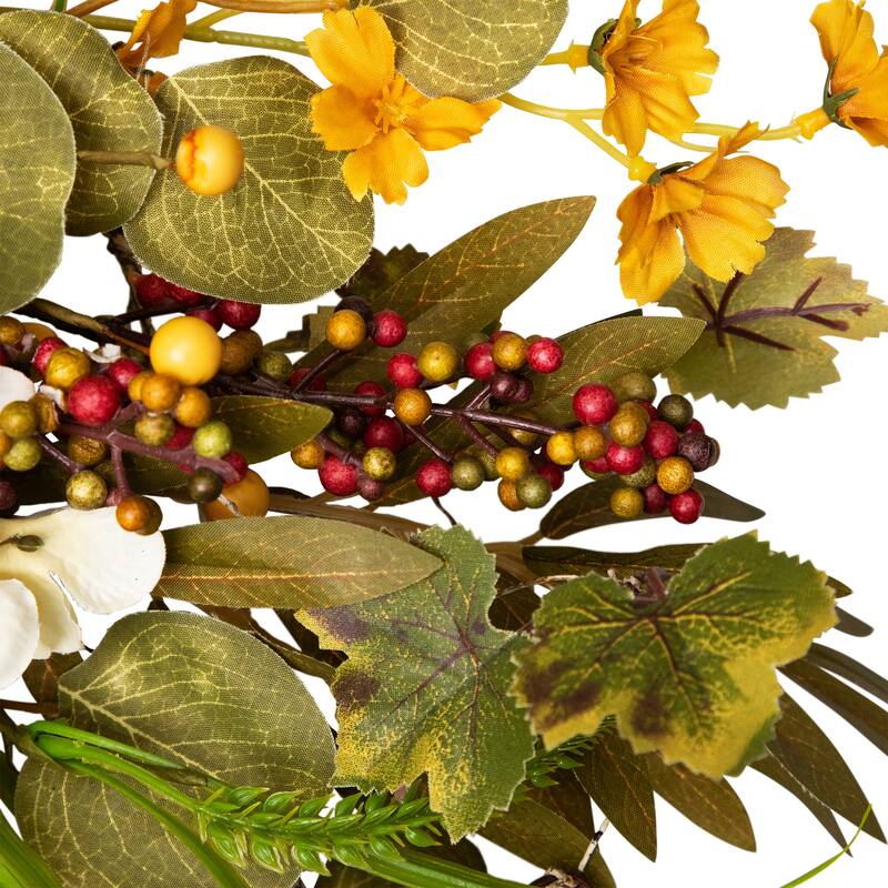 Pumpkins Berries Artificial Fall Harvest Twig Wreath, 24-Inch, Unlit
