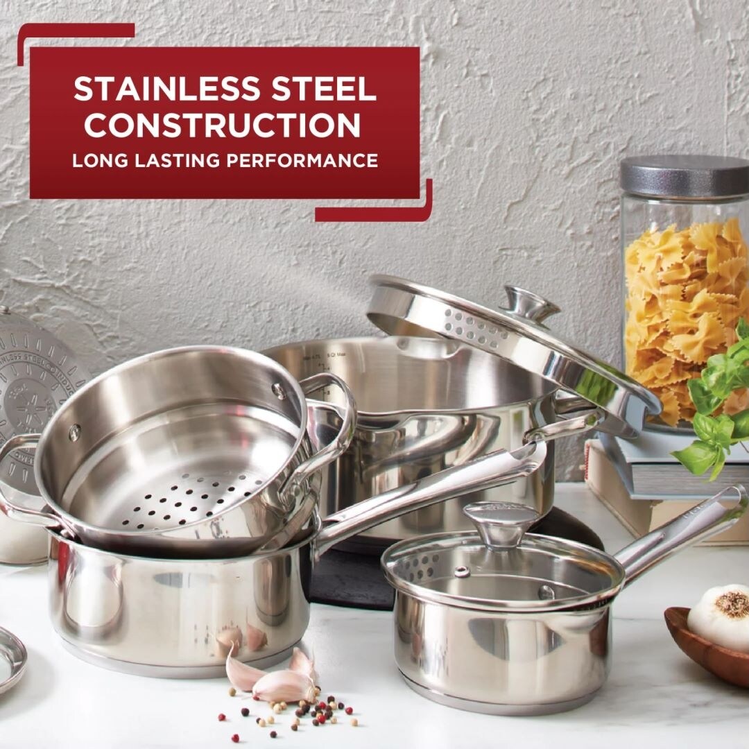 14-Piece Stainless Steel Assorted Cookware set with Glass Lids - Bed Bath &  Beyond - 32950807