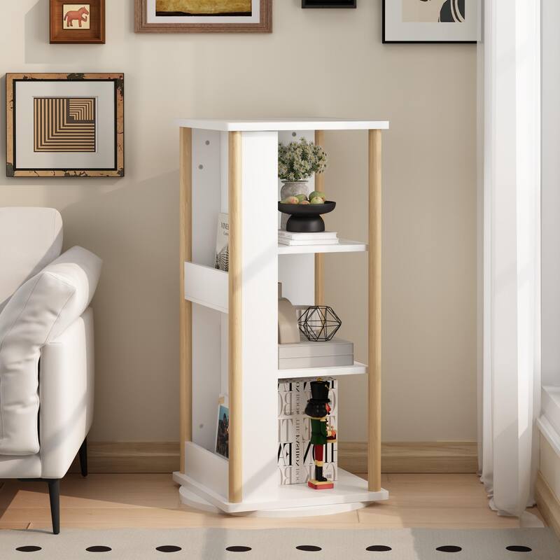 360°Rotating Kids Bookshelf with Chalkboard, 3-Tier Wood Floor Revolving Bookcase & Toy Storage Organizer, Book Display Stand