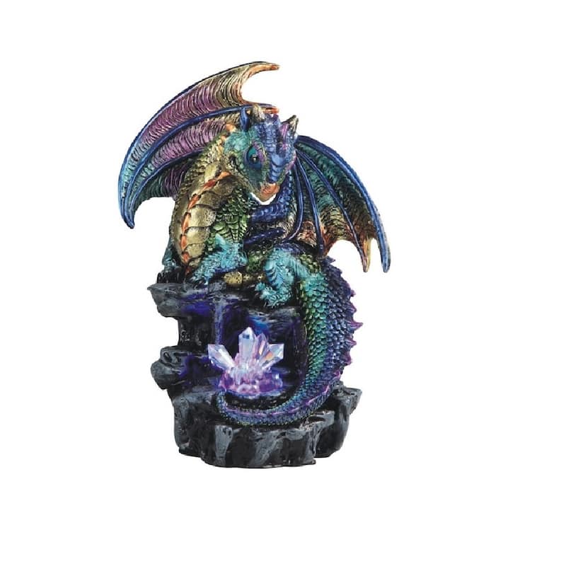 Q-Max 6.25"H Medieval Purple/Green Dragon with LED Light Up Jewelry Faux Crystal Statue Fantasy Decoration Figurine