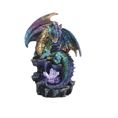 Q-Max 6.25"H Medieval Purple/Green Dragon with LED Light Up Jewelry Faux Crystal Statue Fantasy Decoration Figurine