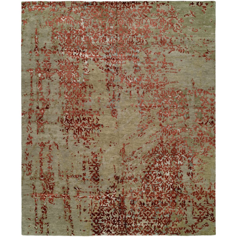 Modern Red Hand-Knotted Wool & Viscose Area Rug - 10' x 14' - Red