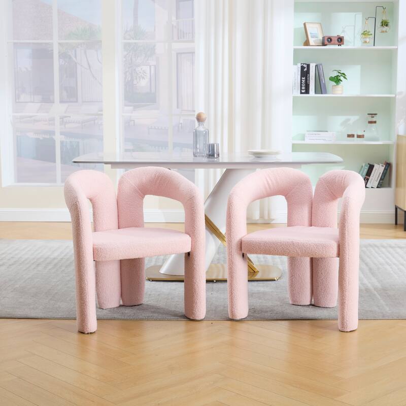 Roomfitters Modern Boucle Accent Chairs, Set of 2, Upholstered Arched Back Dining or Lounge Chairs for Living Room or Office - Pink