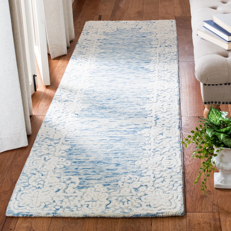 SAFAVIEH Handmade Glamour Severiana Modern Wool Rug - 2'3" x 8' Runner - Blue/Ivory