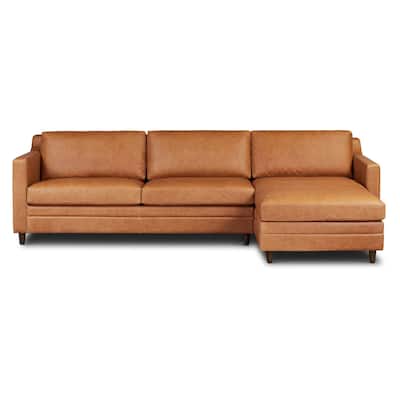 Poly & Bark Harper 113.5" Pull-Out Sleeper Sectional with Storage in Cognac Tan
