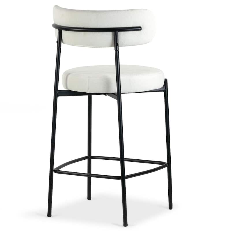 Set of 2 Awen White Boucle Counter Stool with Black Legs