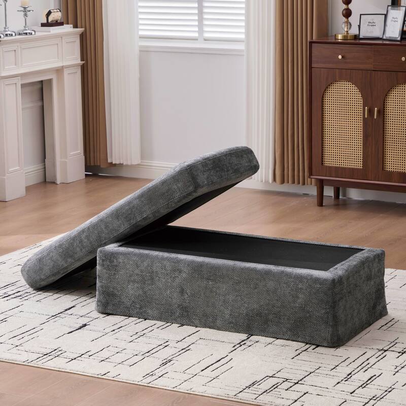 46"W Modern Chenille Storage Ottoman