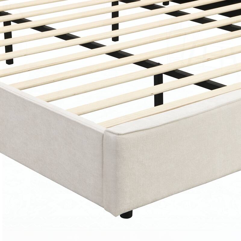 Upholstered Bed Frame with High Wingback Headboard,Reading Lamp and USB port