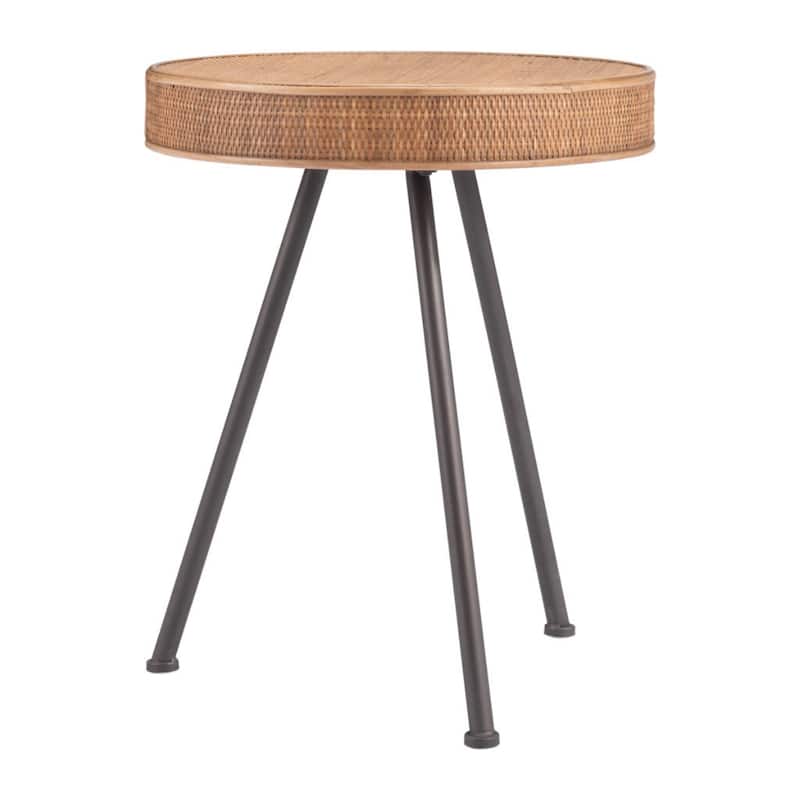 23" Round Rattan and Steel End Table for Living Room and Bedroom - 19" x 19" x 23.2