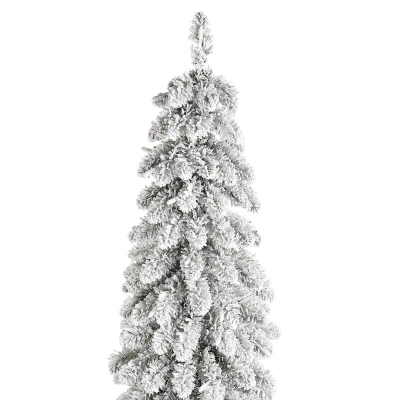 Glitzhome 4.5ft&6ft&7.5ft Pre-Lit Flocked Artificial Christmas Tree in Pot with Warm White LED Lights Porch Decor,Pack of 3
