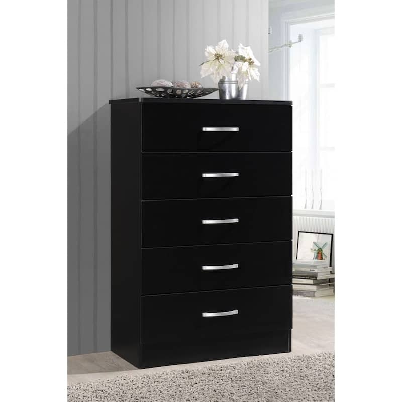 47.75" Black and Silver Rectangular 5-Drawer Chest