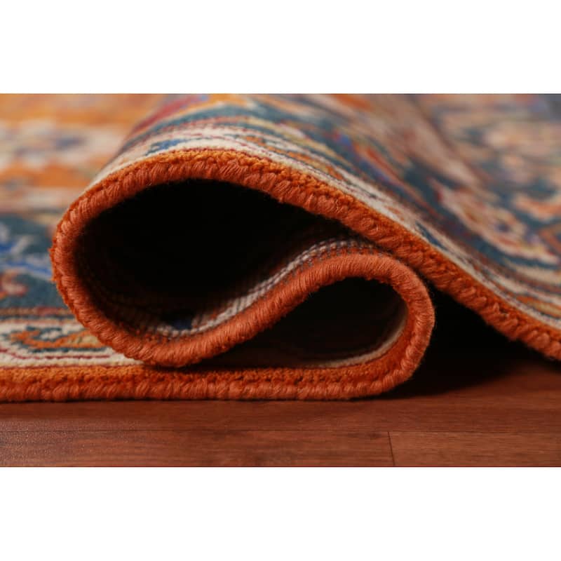 Orange Floral Oushak Indian Area Rug Hand-Knotted Wool Carpet - 7'11" x 9'11"
