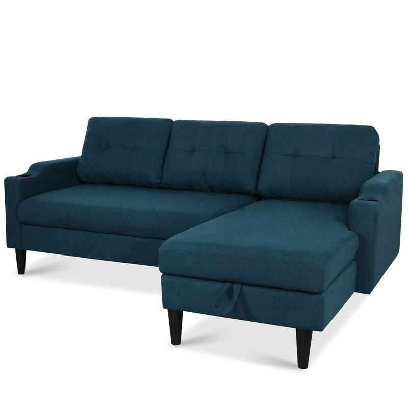 Blue Fabric Sofa with Storage and Comfortable Cushions, 75x49x32 inches
