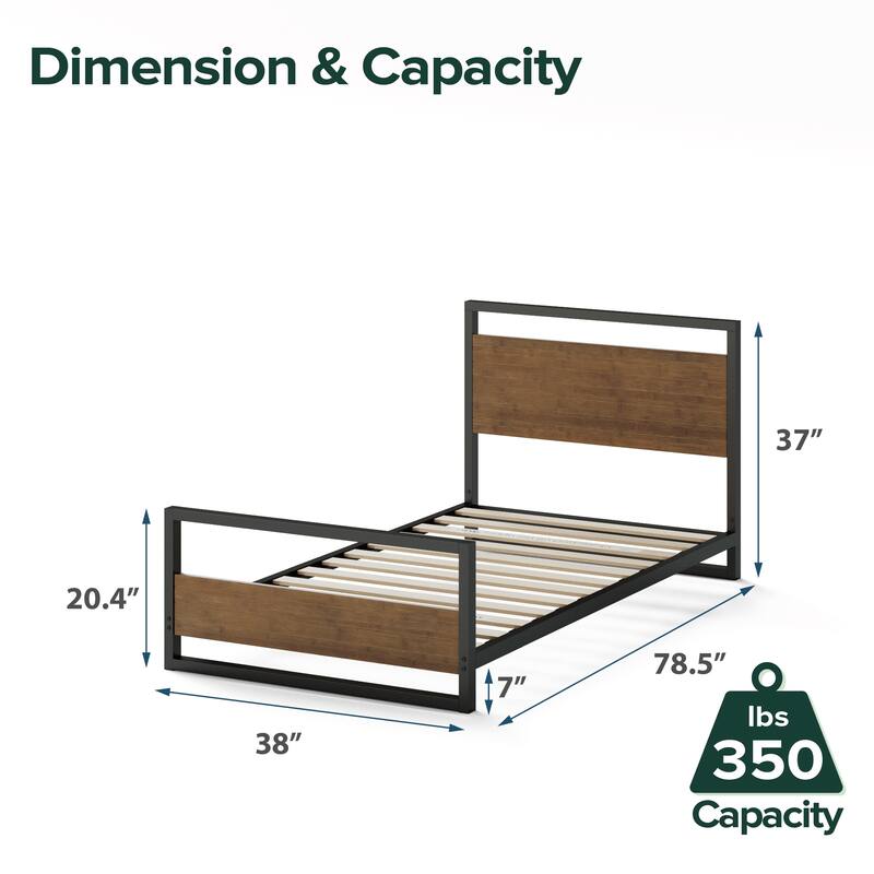 Priage by ZINUS Bamboo and Metal Platform Bed Frame with Headboard and Footboard - Brown