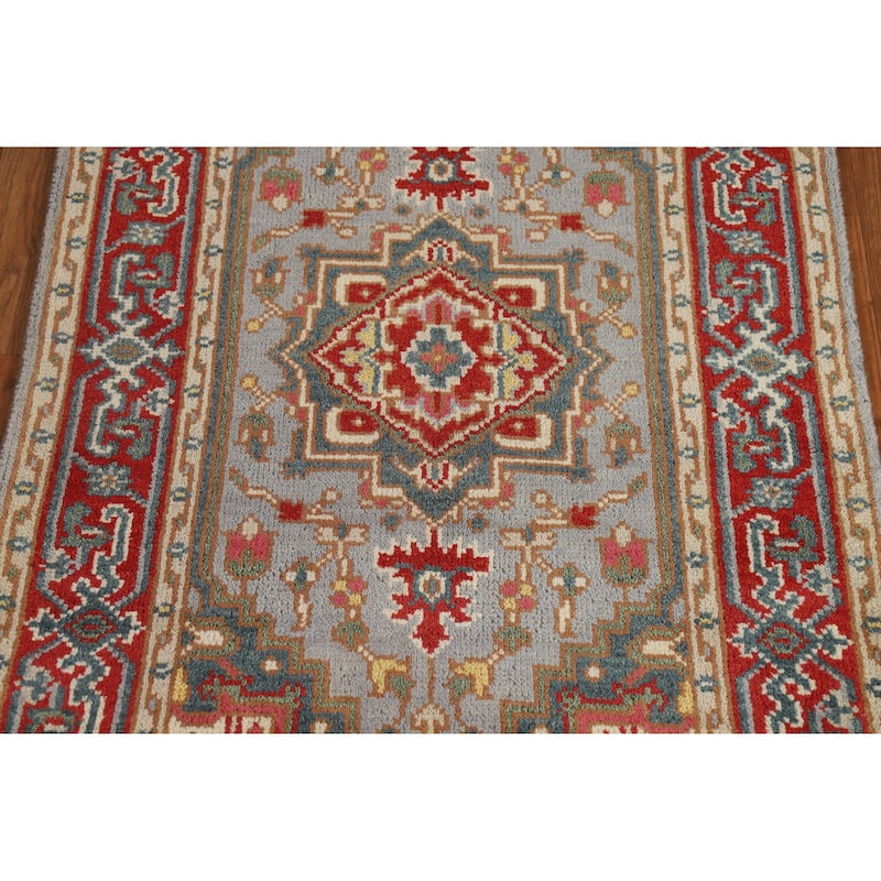 Hand Knotted Oriental 100% Wool Carpet Traditional Medallion Greys & Charcoal Heriz (serapi) Area Rug - 4' 10'' X 3' 0''