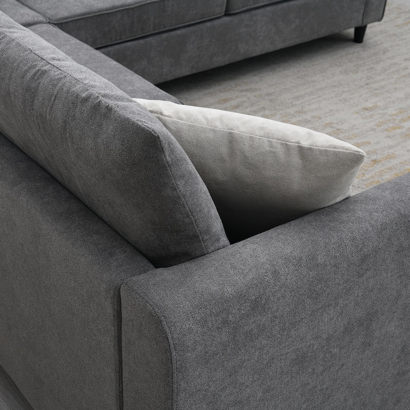 91-inch Modern L-shaped Upholstered Sectional Sofa with Three Pillows - 91"W x 91"D x 33.5"H