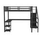 preview thumbnail 9 of 10, Black Ful Size Metal Loft Bed with Wardrobe, LED Light, L Shaped Desk and USB for Kids Teens Adults
