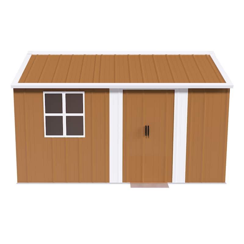 12x8 FT Heavy-Duty Metal Storage Shed with Windows, Lockable Door & Ventilation - Weatherproof Outdoor Garden Shed. - 12x8 FT