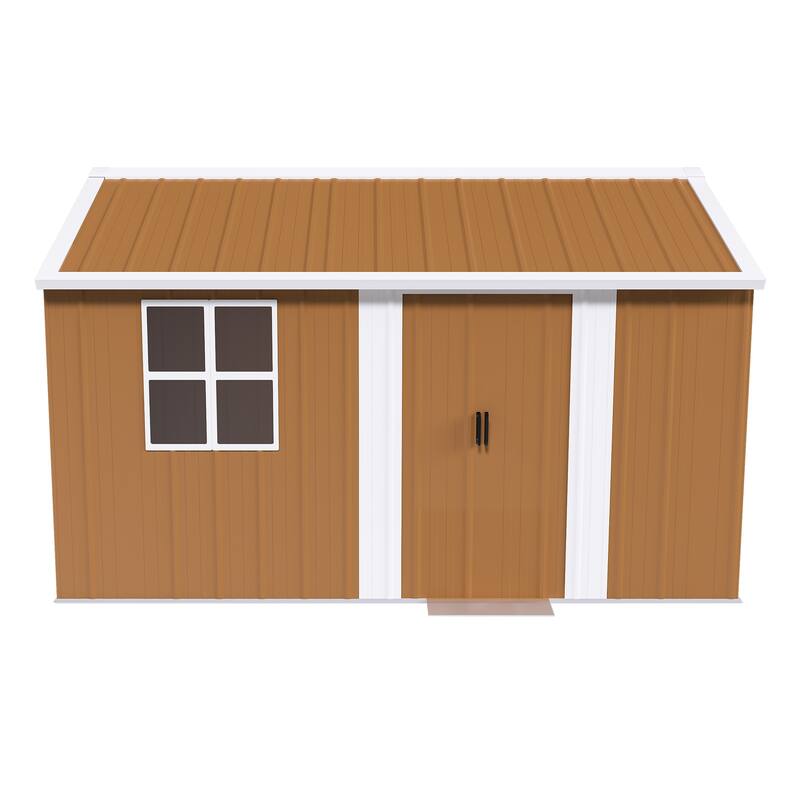Roomfitters Metal Storage Shed, Heavy Duty Garden Tool House with Sliding Door and Windows, Brown