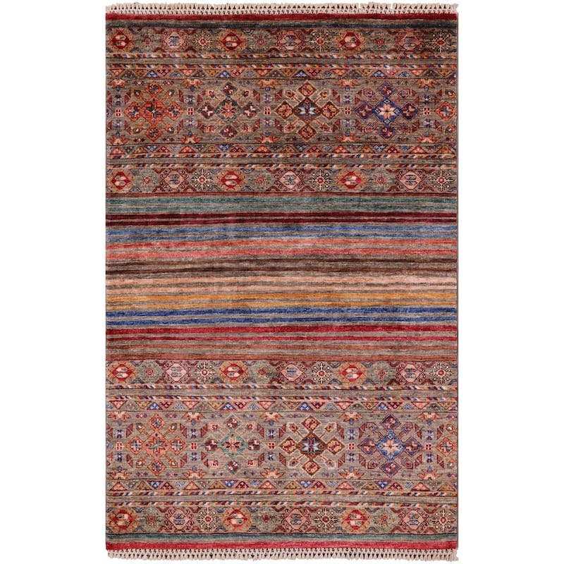 Golden Nile Khorjin Persian Gabbeh Hand Knotted Wool Rug - 3' 3" X 4' 11"