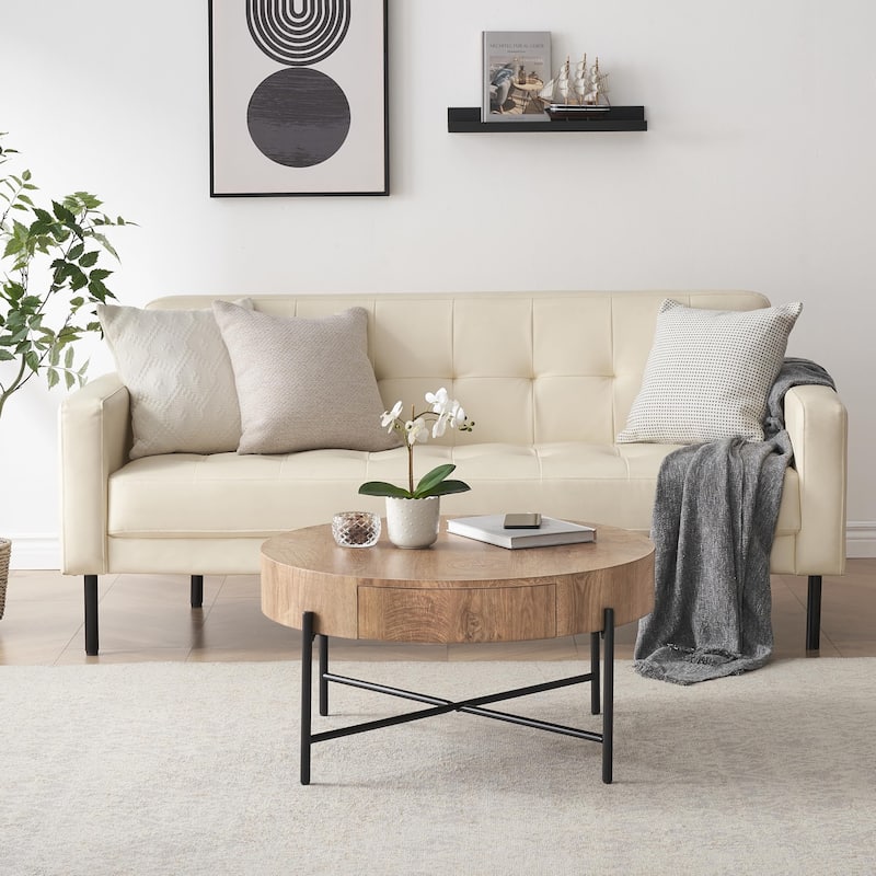 Round Coffee Table with Storage with Drawers Farmhouse Circle Table
